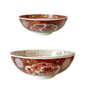 SOLD! Pair of Vintage Japanese Gold Imari Hand Painted Bowls - Red Rikshaw